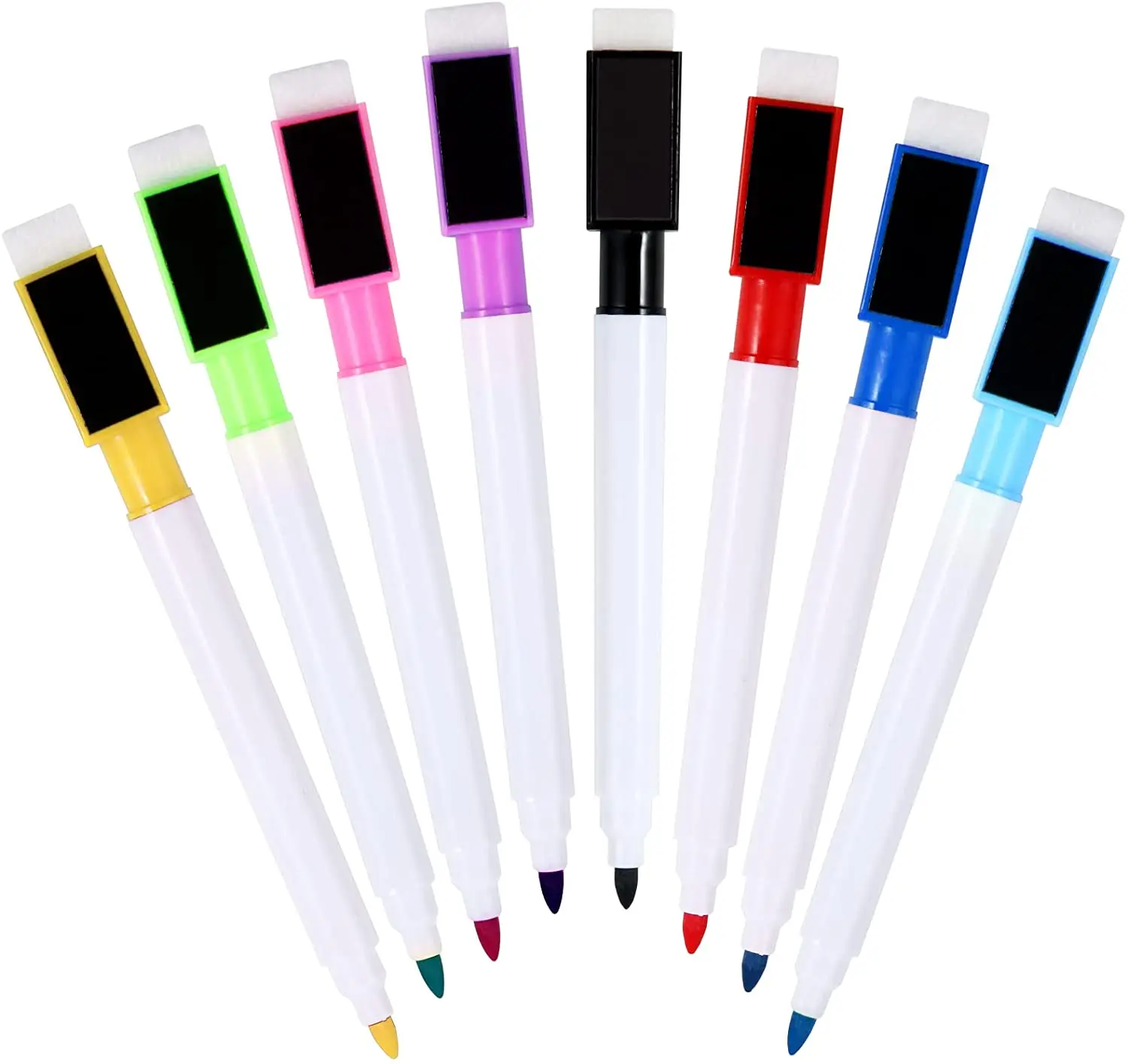 6Pcs ไวท์บอร์ด Marker กับยางลบหมวกสีสัน Fine Tip Magnetic Dry Erase Pen สำหรับโรงเรียน Office Home