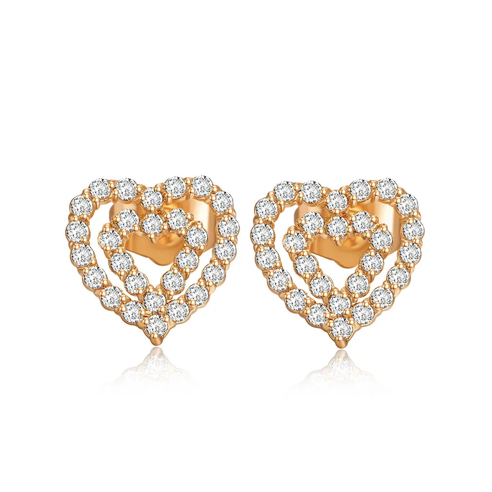 Love & Annie Gold Color Hollow Out Heart Cute Earrings for Women AAA Zircon Earring Girl Gift