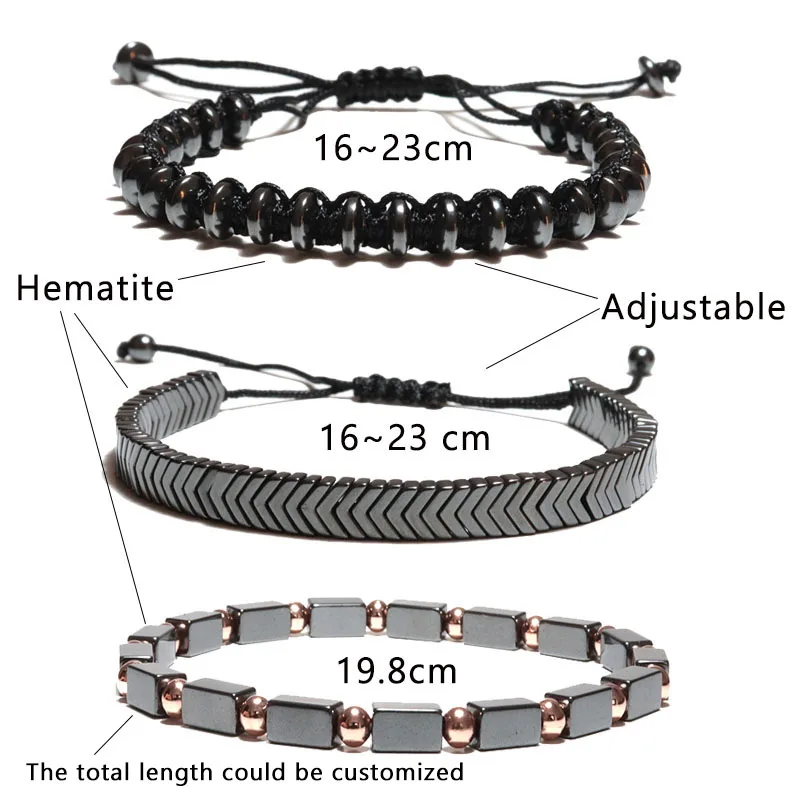 Noter 3pcs/set Mens Bracelet Set Braided Rope Braslet Natural Hematite Braclet Stone Adjustable Male Charm Brazalete Accessories