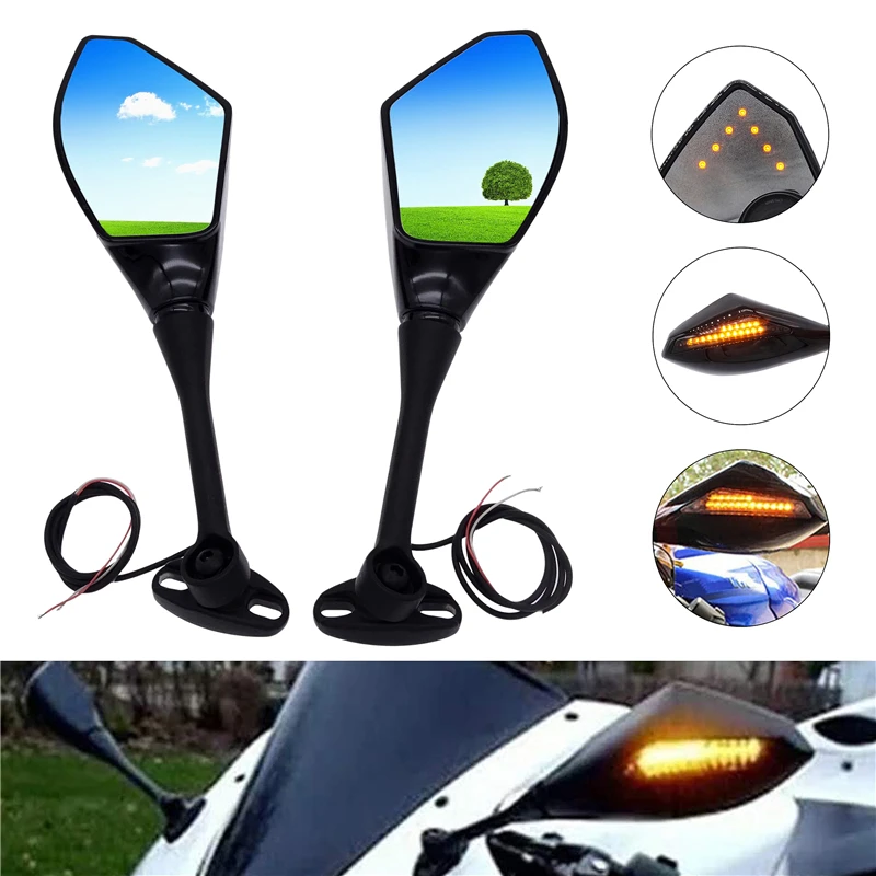 1 Pair Universal Motorcycle Rearview Mirrors with LED Turn Signals Light Accessories for Honda Suzuki Yamaha Triumph Dirt Bike