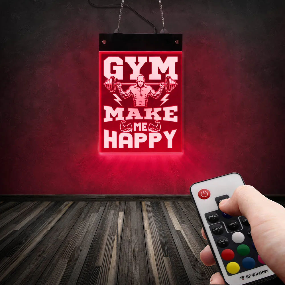 GYM Make Me Happy Weightlifting Home Decor LED Neon Sign Exercise Room Wall Hanging Lighting Fitness Business Displays Board