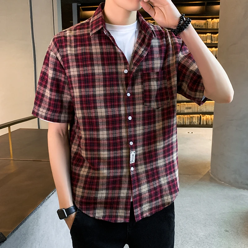 Branded Men\'s clothing Plaid Shirt 2021 New Spring Summer Men Casual Shirts Short Sleeve  Male Check Shirts for men Korean Shirt