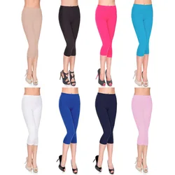 Calça legging curta de seda gelo feminina, verão, ultra fina, elástica, curta, capris, básica, bodycon, debaixo das jaquetas