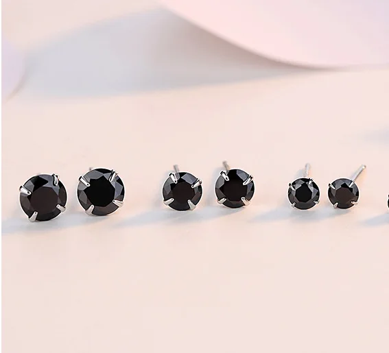 Small 925 Silver Needle Earrings For Men Women Jewelry Classic Plata Stud Earrings For Girl Black Cubic Zircon Ear Earring