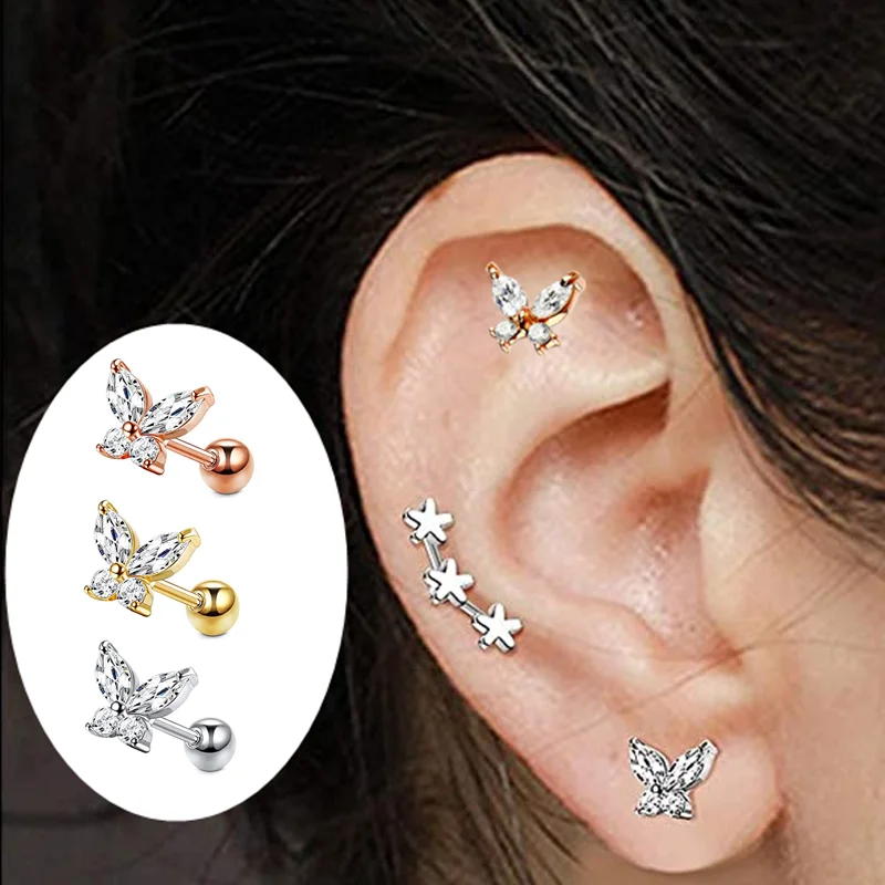 1PC Butterfly Tragus Stud Earring Stainless Steel Bow Cartilage Piercing Earring Helix Stud Jewelry Lobe Earring Rook Conch Stud