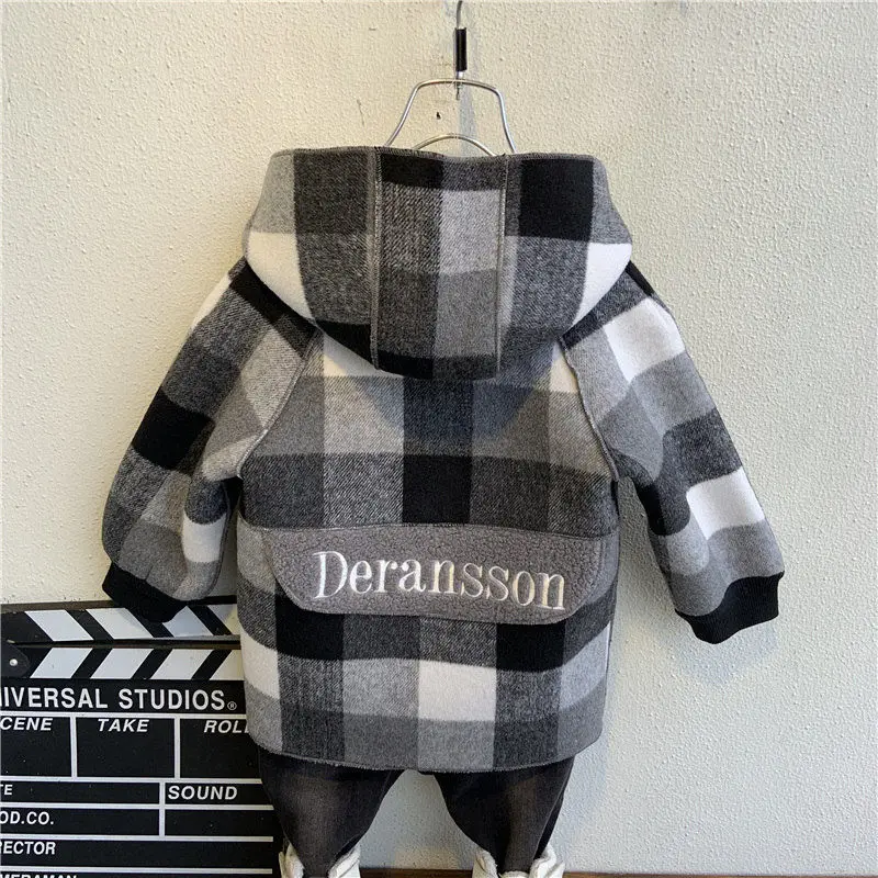 fall Winter Fleece Jackets For Boy Trench Children\'s Clothing 2-10Y Hooded Warm plaid Outerwear Windbreaker Baby Kids Coats