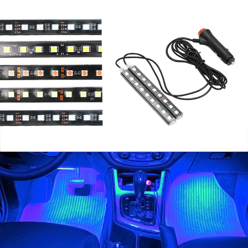 Auto Atmosphere Lamps Interior Decorative Lamp Cigarette Lighter Adapter 2pcs Car LED Dash Floor Foot Strip Light Car-Styling