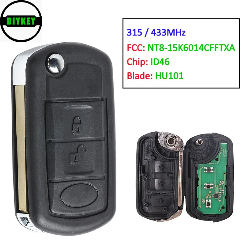 

DIYKEY 315 / 433MHz ID46 Chip P/N: NT8-15K6014CFFTXA HU101 Flip 3 Button Remote Key Fob key for Land Rover LR3 Range Rover Sport