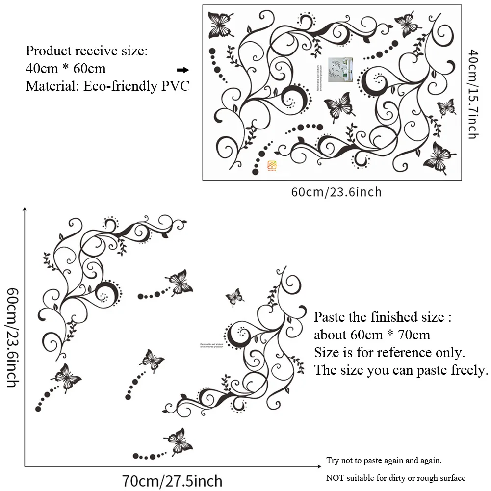 Butterfly Flower Vine Wall Sticker Living Room Sofa Background Decoration Wallpaper Bedroom Home Decor Removable Beautify Decals