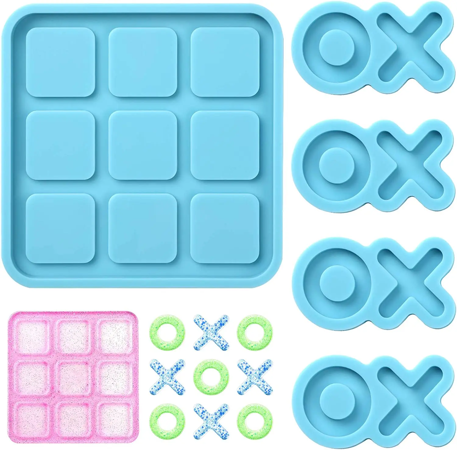 Tic Tac Toe Game Board And X O Silicone Molds Set Epoxy Resin Diy Art Craft Mold For Christmas Night Art Crafts Tools