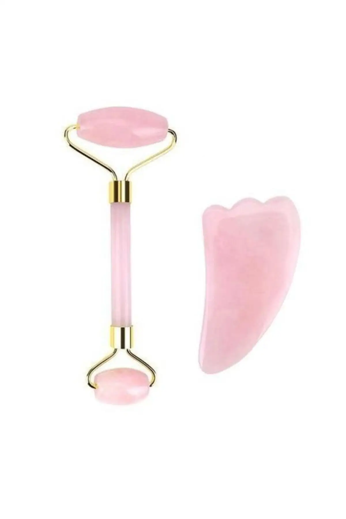 Natural Double-Sided Pink Quartz Stone Massage Roller And Gua Sha Facial Care Stone