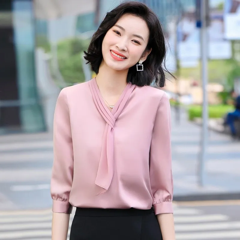 Half Sleeve Elegant Pink Women Blouses Shirts Fashion Styles 2021 Spring Summer Ladies Office Work Wear Blouse Clothes Tops