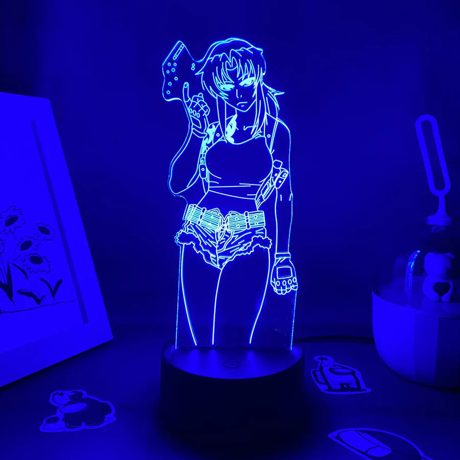 Anime Black Lagoon Revy 3D LED Neon Night Lights Birthday Gift for Friend Otaku Bedroom Table Decor Manga Black Lagoon Lava Lamp