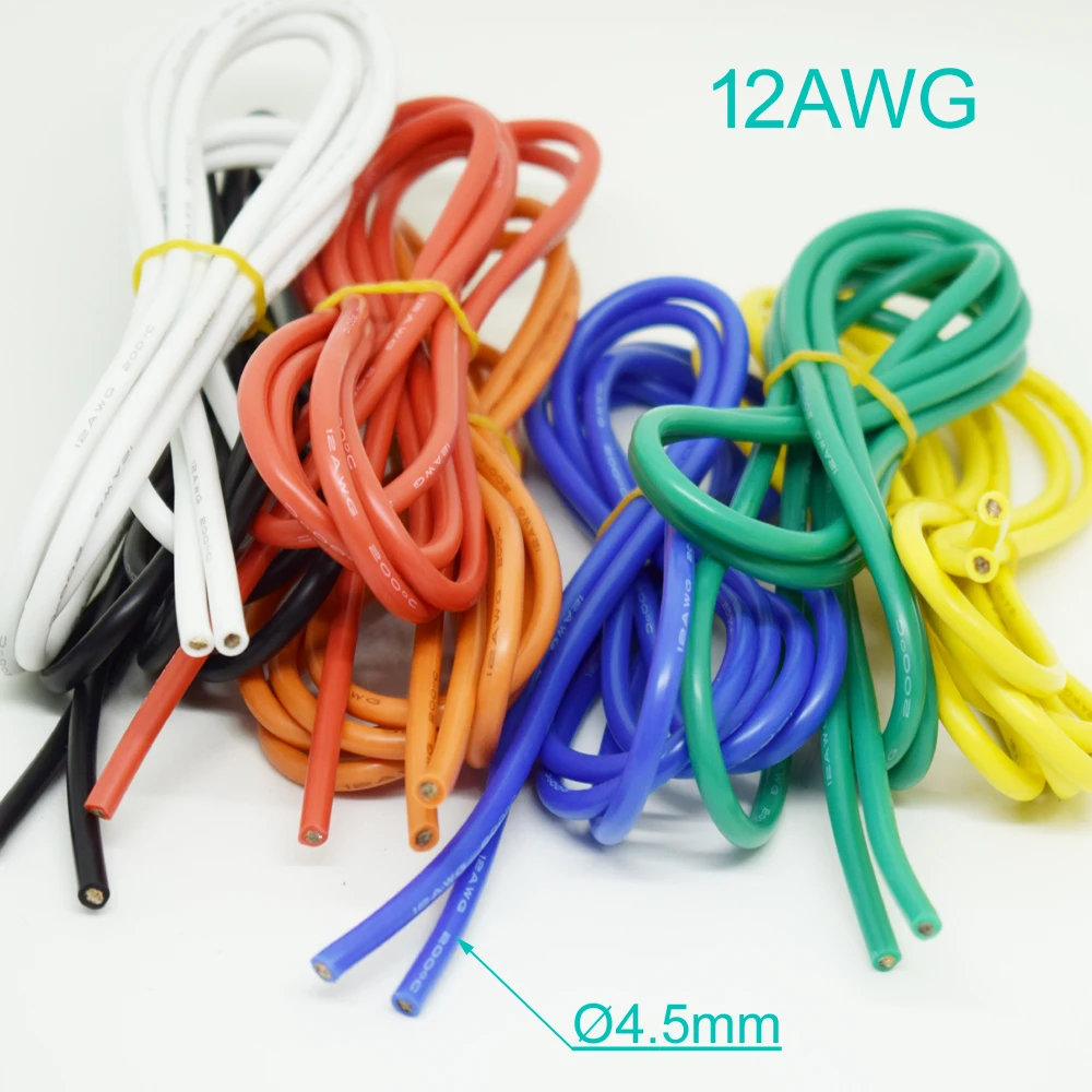 1M/3.3ft 12AWG Flexible Soft Silicone Wire Tin Brass RC Electronic Cable 7 Colors