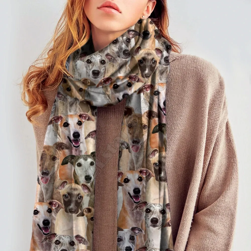 Whippet 3D Printed Imitation Cashmere Scarf Autumn And Winter Thickening Warm Funny Dog Shawl Scarf