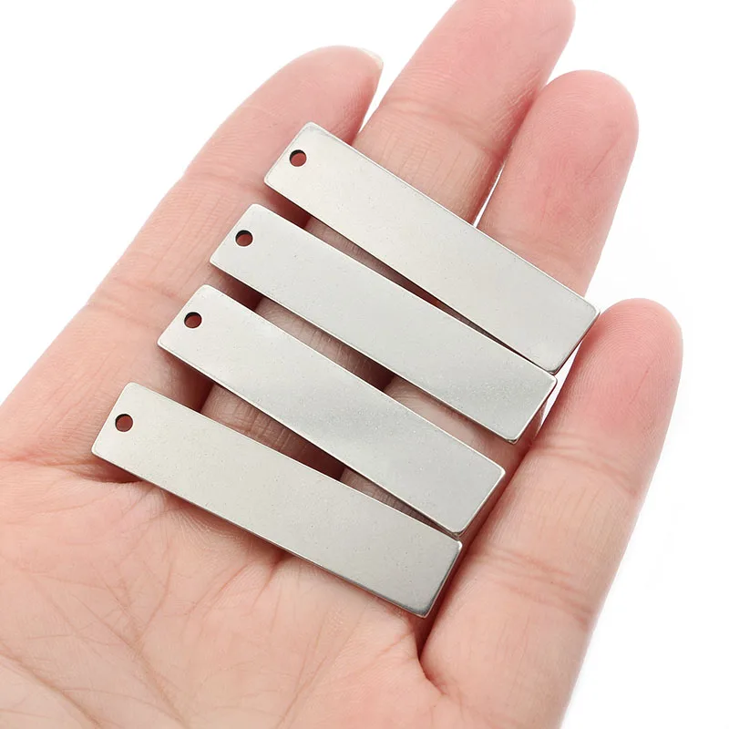 10pcs Stainless Steel Charms Silver Color Rectangle Stamping Blank Tag  Pendants For Making Necklace Jewelry 4*25mm