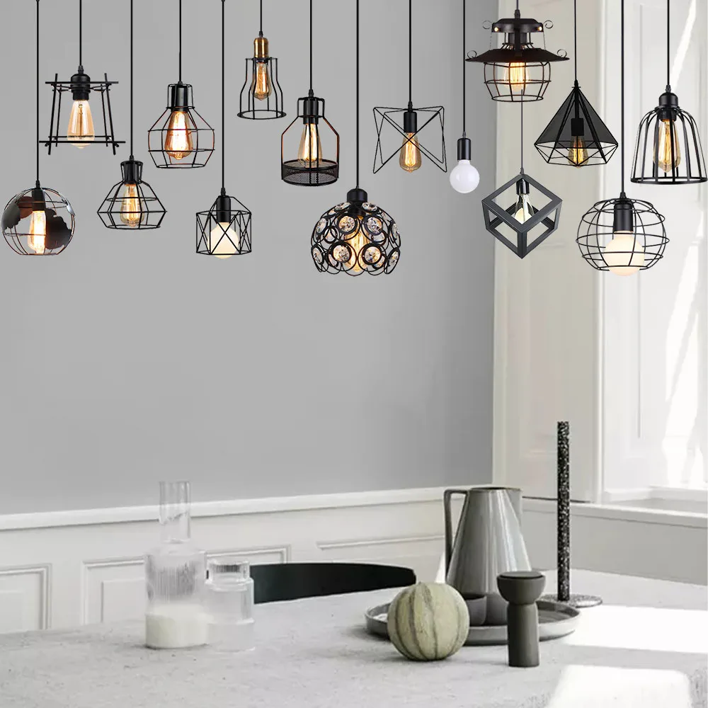 Modern Nordic Pendant Lights Black Iron Retro Loft Cage Pendant Lamp American Industrial Metal Aisle Kitchen Bar Hanging Lamps