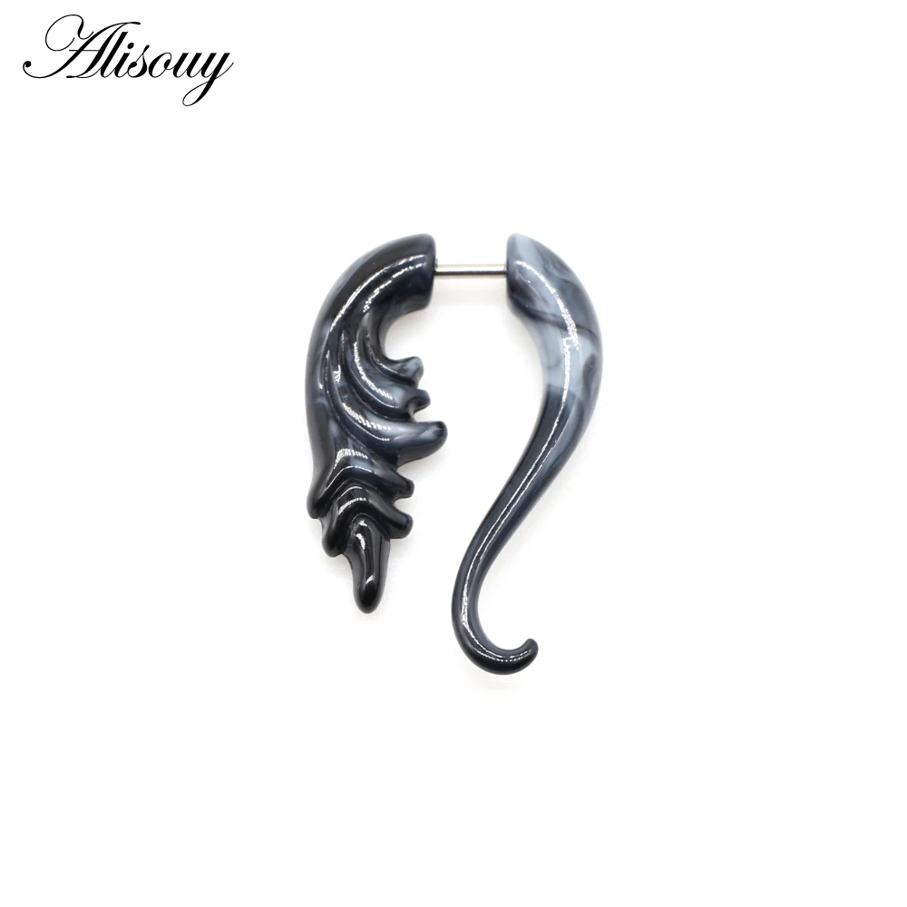 Alisouy 2pc 16G Fake Cheater Ear Plug Gauge Gray Black Color Acrylic Flesh Earring Wing Heart Spiral Shape Body Piercing Jewelry
