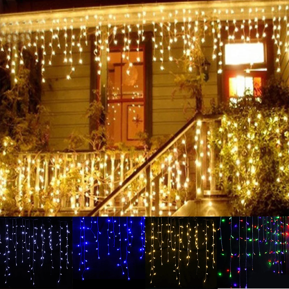 LED Fee Vorhang Lichterketten 5m 8 Modi Weihnachten Hängelampen mit Controller für Zimmer Indoor Outdoor Hochzeiten Party Dekor