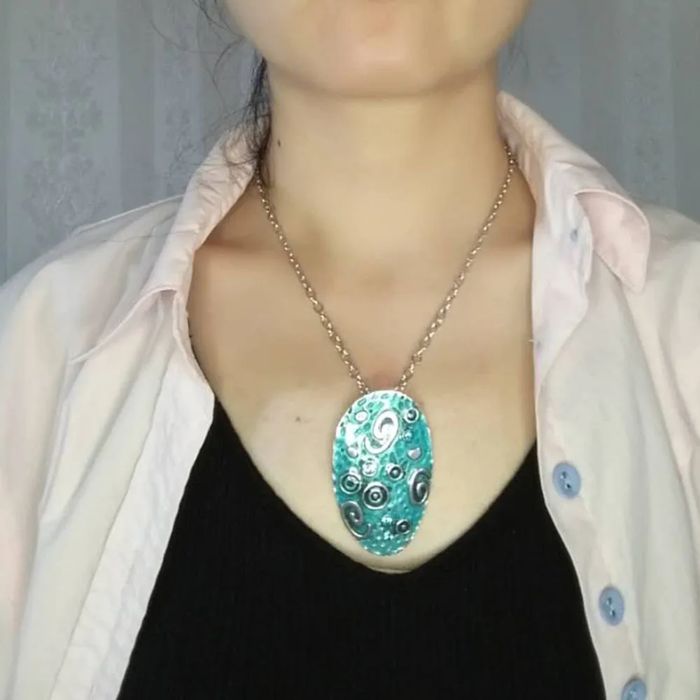 Enamel Retro Style Necklace Zinc Alloy Trendy Pendant Antique Silver Plated