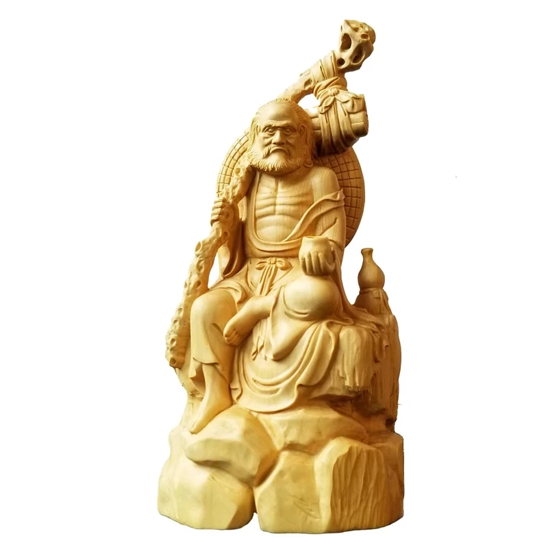 18CM Dharma Zen Italian Lohan Chinese Culture Craft Decoration Character Sculpture Hand wood ornament