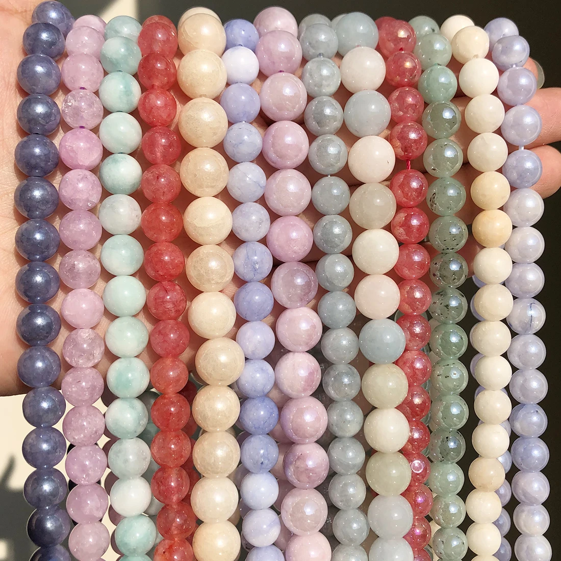 Natural Stones Purple Blue Angelite Round Lucky Jades Beads for Jewelry Making Supplies DIY Bracelet Accessories 15'' 4/6/8/10mm