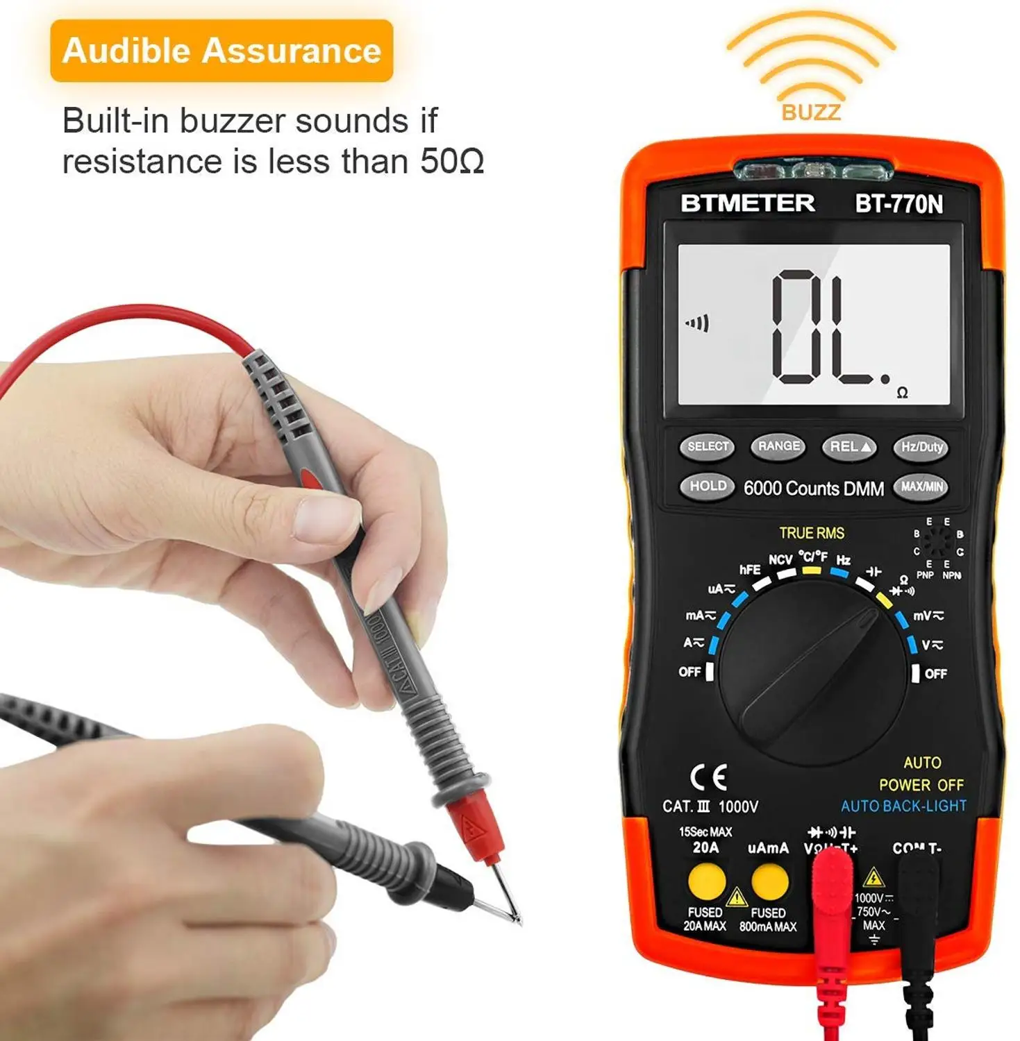 BTMETER BT-770N Multimeter Auto/Manual Range Digital Avometer Universal Meter 6000 Counts With Self-Locking Protection