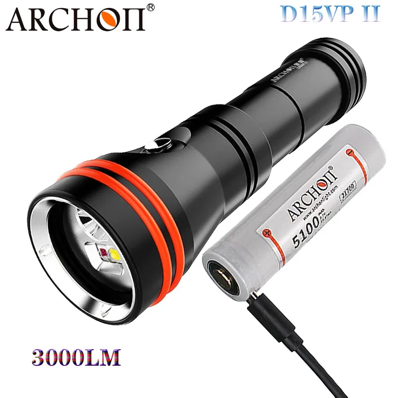 ARCHON D15VP II W21VP II Dive Video Light 3 color 3000LM dive HD video fill Flashlight with 21700 Type-c usb charging battery