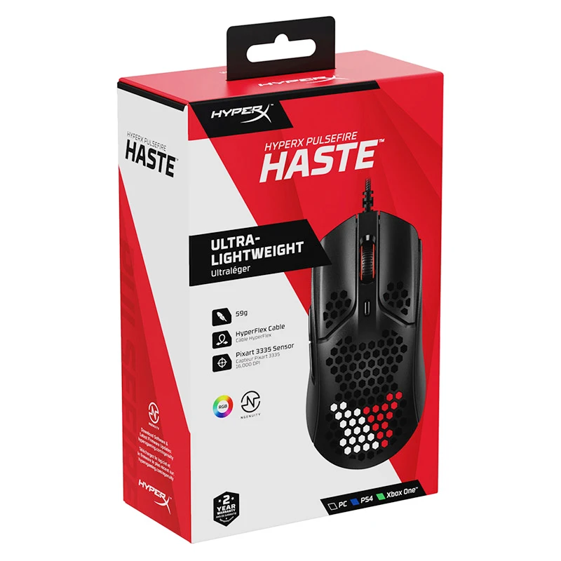 Imagem -06 - Kingston-mouse Gamer Hyperx Pulsefire com Haste Rgb 16000 Dpi Usb com Fio Sensor Pixart 3335 para pc Ps4 e Xbox One