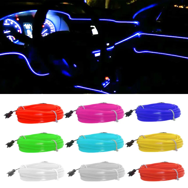 1M/3M/5M Flexible Car Interior Lighting LED Strip Garland Wire Rope Tube Line  Neon Light With Cigarette Drive controller