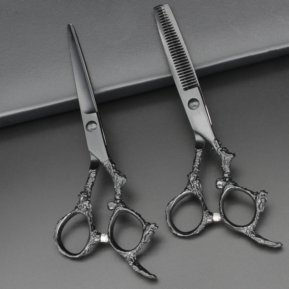 ZqZq 7 قطعة مقص تخفيف الشعر مجموعة المهنية حلاقة مقص عدة مع ترقق مقص تصفيف الشعر المقصات ل الحلاق