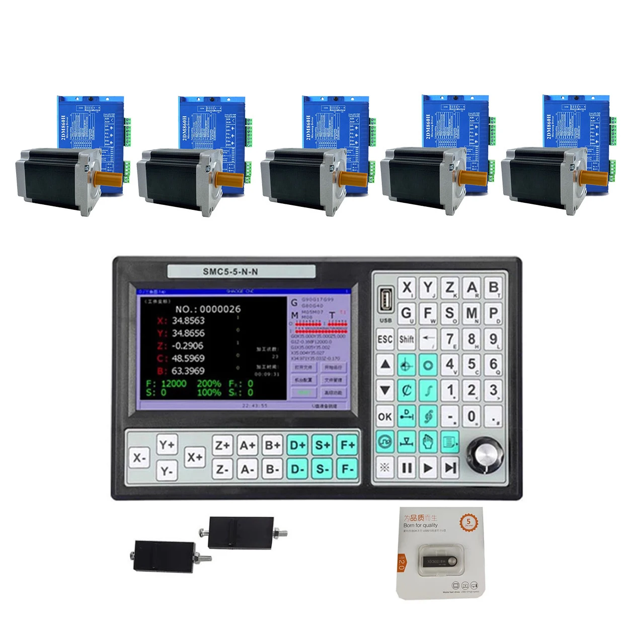 CNC milling machine stepper driver kit 5-axis for engraving machine nema34 stepper motor+2DM860H stepper motor driver two-phase