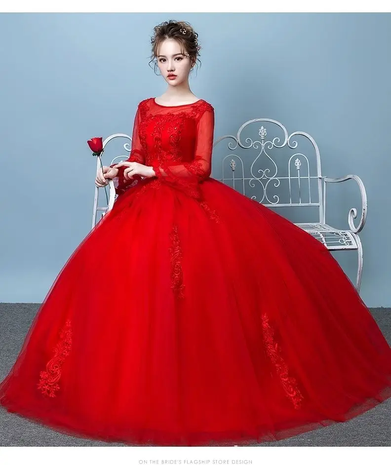 N11136-vestidos de novia largos de encaje para mujer, vestido de fiesta largo hasta el suelo, con manga acampanada, dulce recuerdo, color rojo, vestidos de FIESTA DE PROMOCIÓN para muchachas