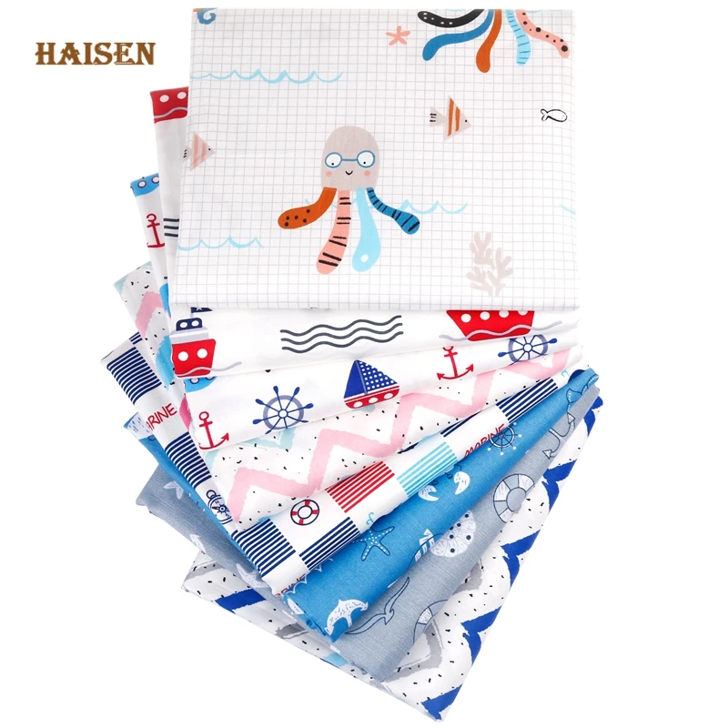 8Pcs/Pack,Navy Cartoon Printed Twill Cotton Fabric,Patchwork Cloth, Sewing Quilting Fat Quarters Material For Baby&Child 40x50cm