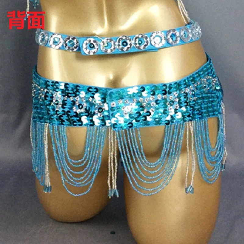 Costume de brevdu Ventre Sexy avec Perles et Paillettes pour Femme, Écharpe de Hanche, Ceinture avec Pompon, Chaîne Audiique du Bellyylène, Livraison Gratuite