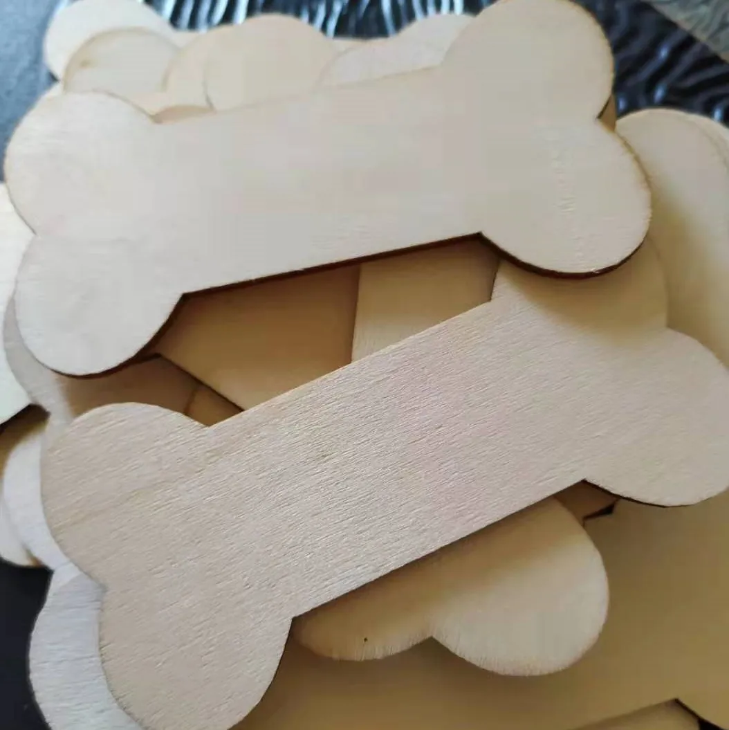 Blank Creative Bone Shape Custom Laser Engraving Wooden Chips, Puppy Nameplate, Engraving Crafts, Pet Birthday Decor Wood, 10Pcs