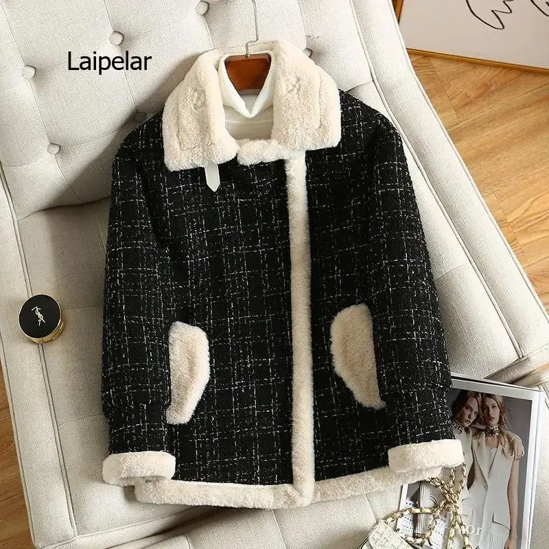 Manteau en Tweed de velours épais pour femme, veste en laine à manches longues avec fermeture éclair, Vintage, chaud, en peluche, nouvelle mode coréenne, hiver