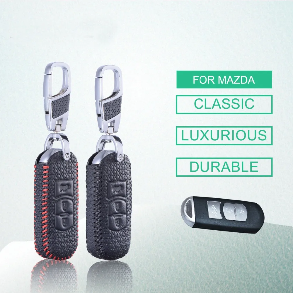 

3 Buttons Leather Remote Holder Keychain for Mazda 2 3 6 Axela Atenza CX-5 CX5 CX-7 CX-9 Fob Case Sleeve