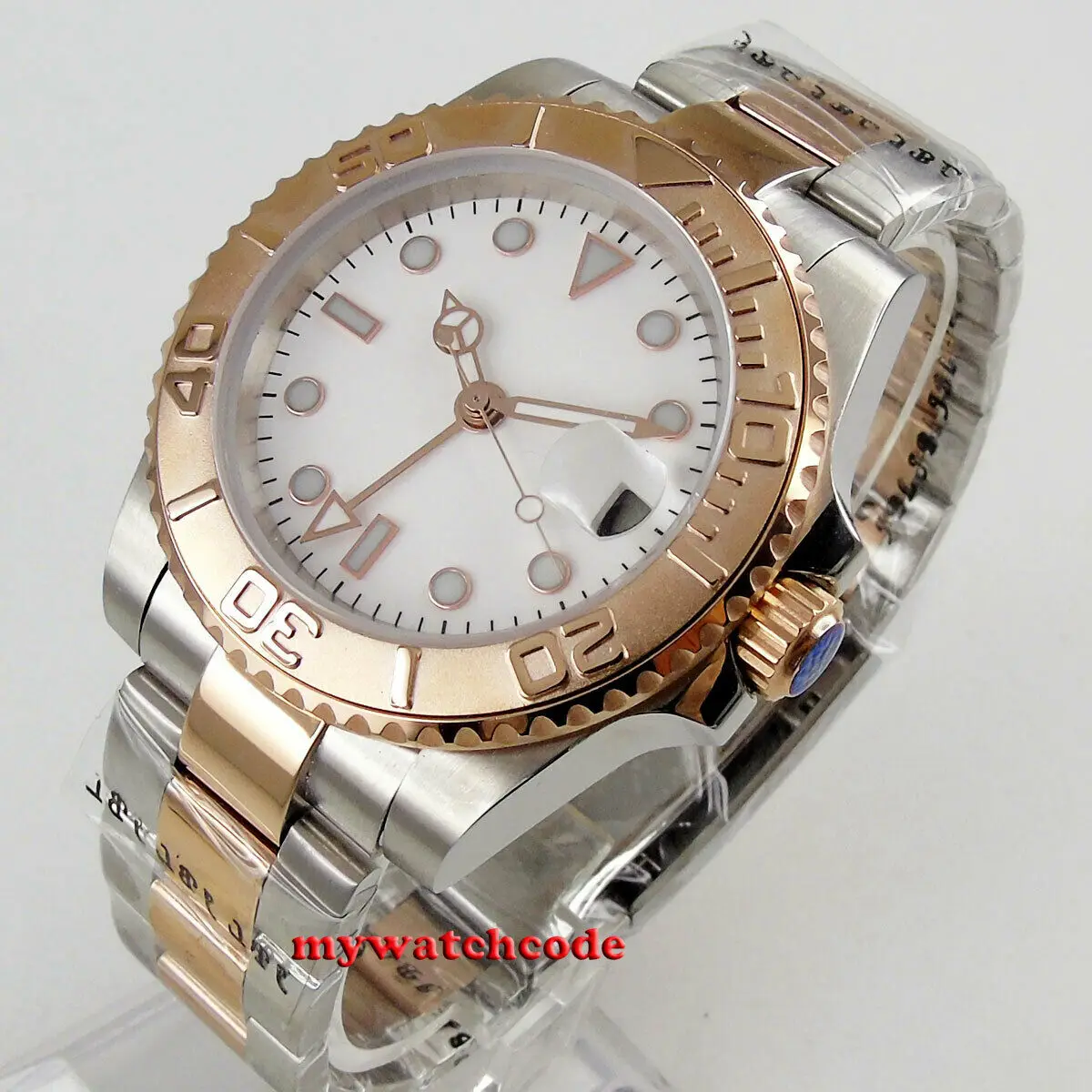 40mm White Dial GMT Function Sapphire Glass Date Window 316L steel bracelet mens watch Gold coating bezel