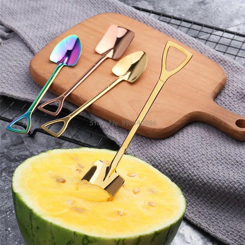 Creative Retro Watermelon Shovel Coffee Spoon Stainless Steel Dessert Spoon Ice Cream Spoon Tip Flat Shovel for Christmas Gifts