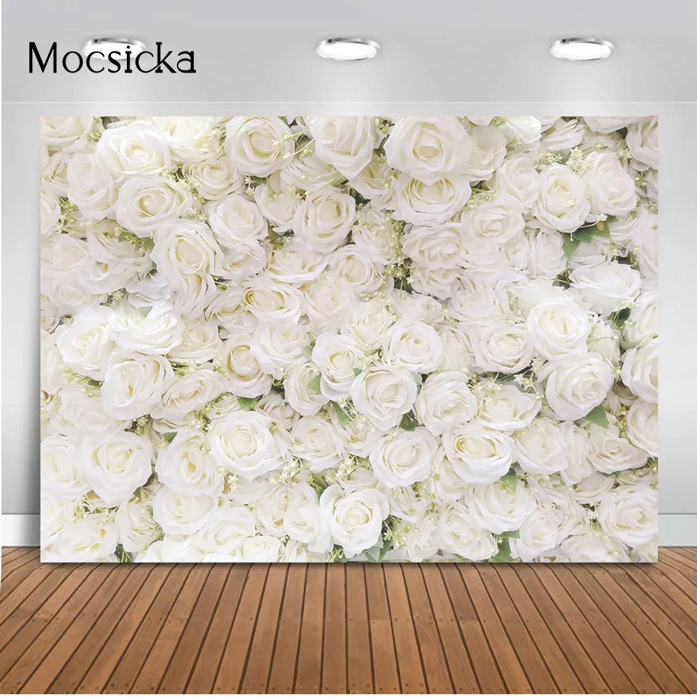 

White Flower Backdrop Photoshoot Wedding Floral Wall Bridal Shower Party Decoration Photography Background White Rose Florals