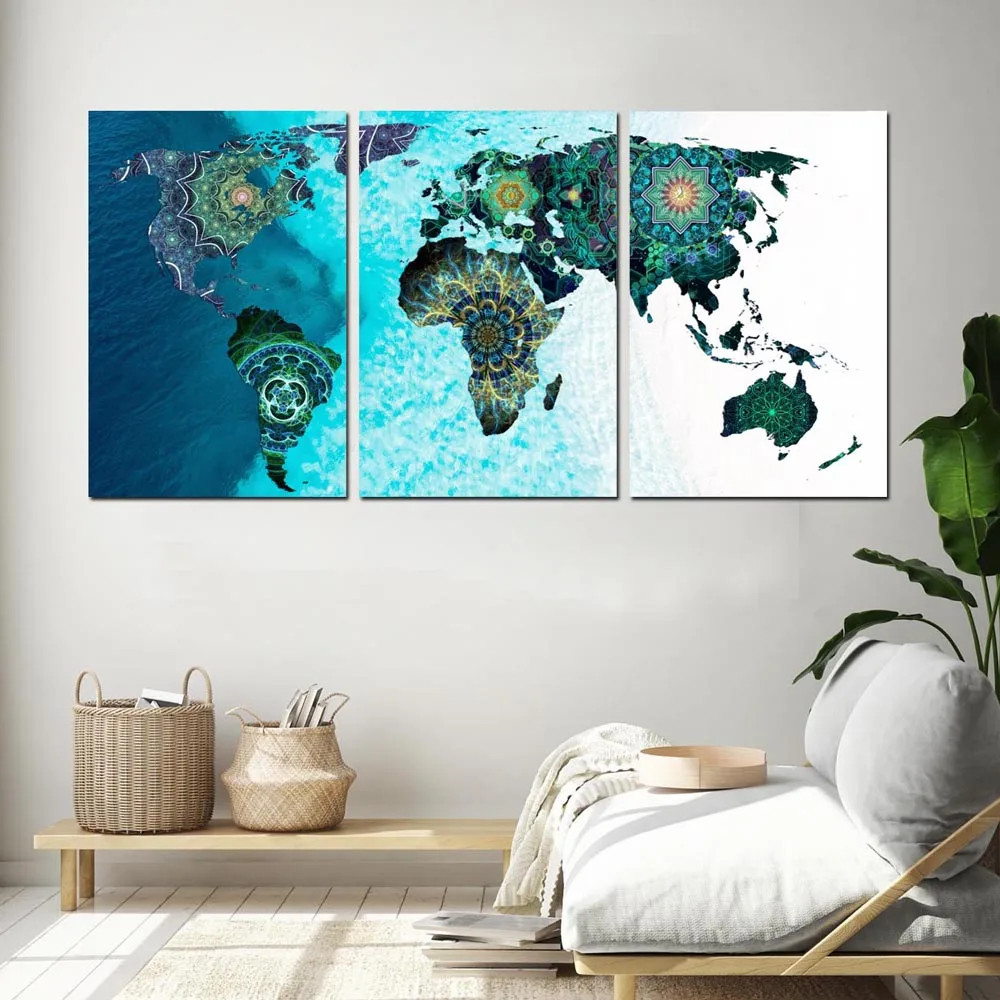 

3 Panel World Map Picture Modern Art Wall Decor Canvas Painting Posters and Prints Decoration Home Wall Pictures for Living Room