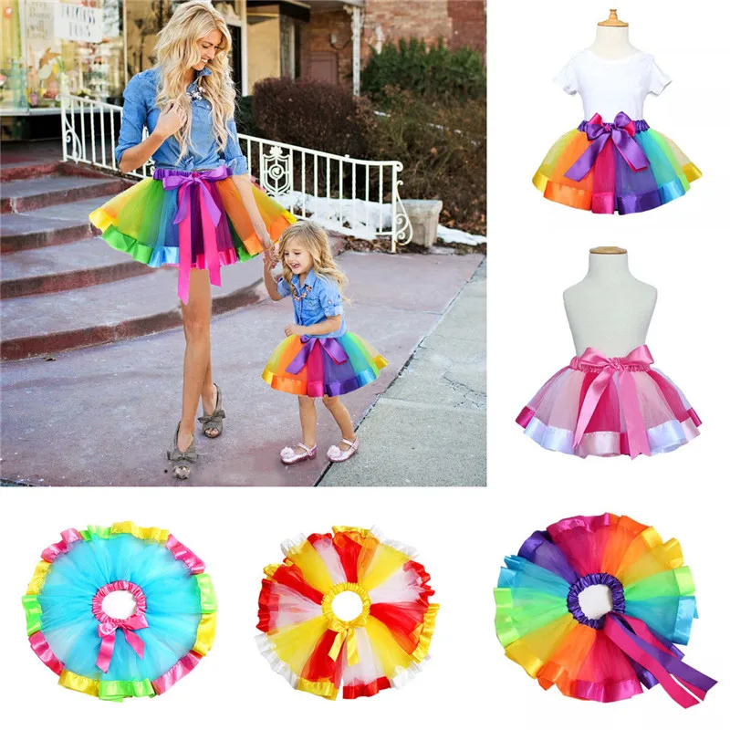 Mother Daughter Girl Women Rainbow Skirt Adult Kids Tutu Dancing Ballet Skirt Multicolour Petticoat Tulle Skirts 2020 New