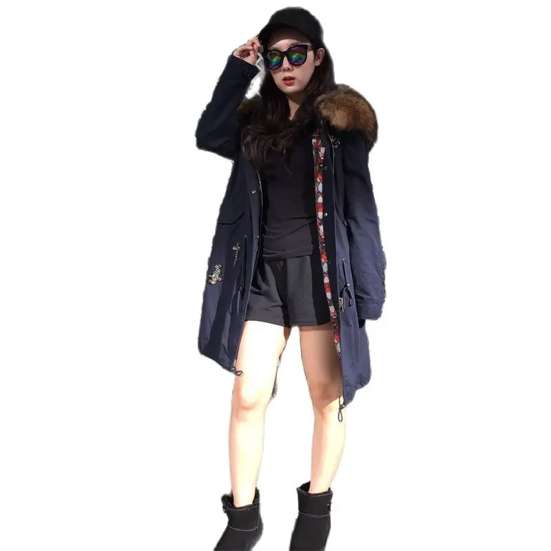 Trench Coat Long Jacket For Ladies Winter Wear Blue Shell Parka With Natural Hoodies Mr Or Mrs