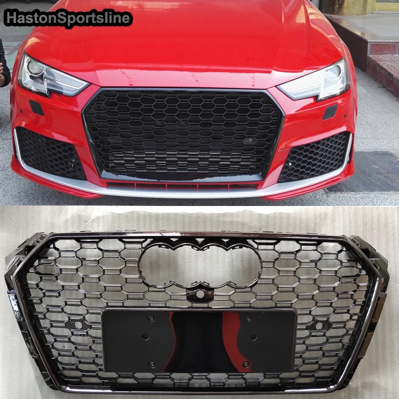 Front Sport Honeycomb Hood Racing Grill Gloss Black for Audi A4 B9 S4 Sline 2017-2019 Car Styling Accessories Not Fit Real RS4