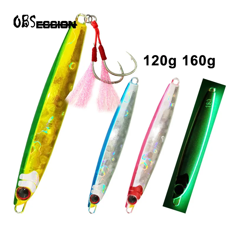 120g 160g 3D eyes Japan Laser Shore Cast Luminous Jigging Lure Vertical Short Slow Pitch Fishing Lure Sinking Offshore Metal jig