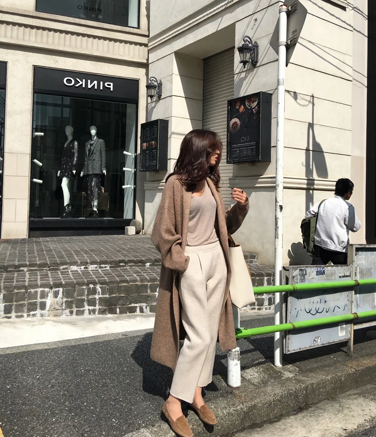 2021 autumn and winter new wool knitted coat medium long cardigan women loose warm sweater women cardigan