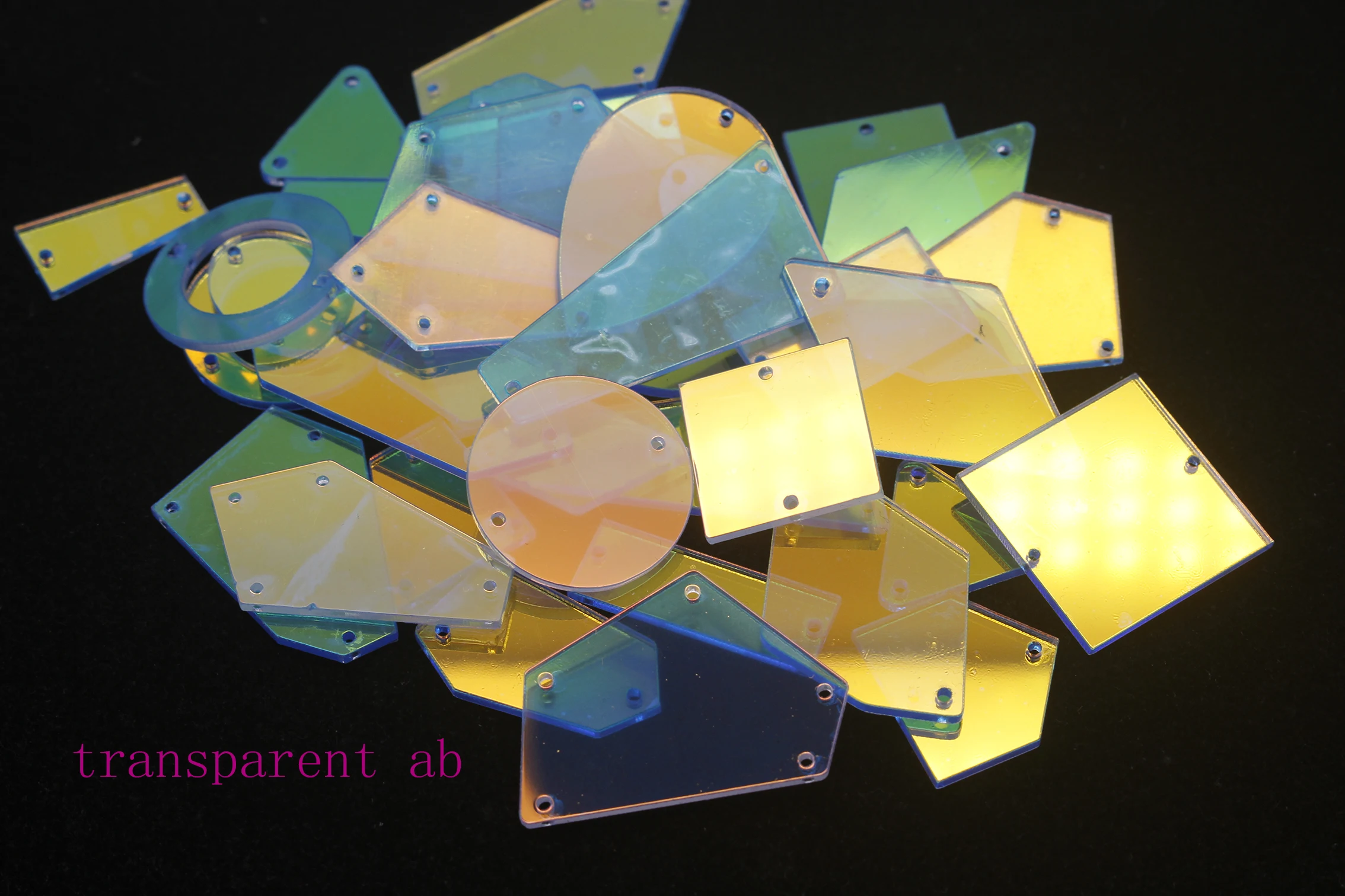 Transparent ab 100pcs Top quality color mirror acrylic sew on rhinestones with holes acryl flat back mirror crystal ab beads