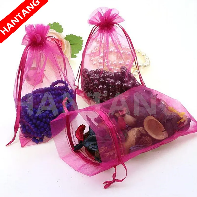 100Pcs Jewelry Bags Packing Drawable Organza Bags 7x9 9x12 10x15 13x18 17x23cm Gift Bag Sachet Organza Wedding/Communion Deco 5z