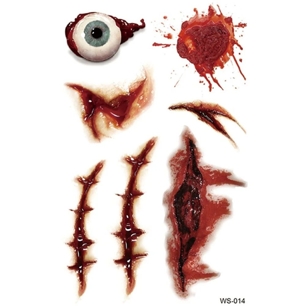 Halloween Waterproof Temporary Tattoos Stickers Zombie Scar Tatto with Bloody Makeup Wounds Decoration Wound Scary Blood Sticke